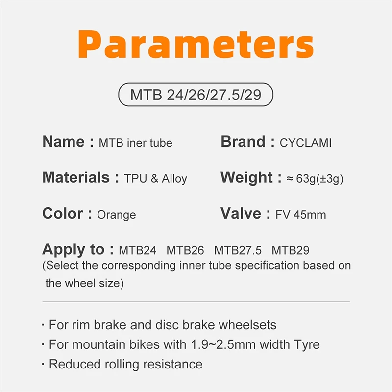 CYCLAMI Ultralight TPU Bicycle Inner Tube 26 27.5 29 Inch French Valve 45mm 65mm MTB Mountain Bike - Image 5