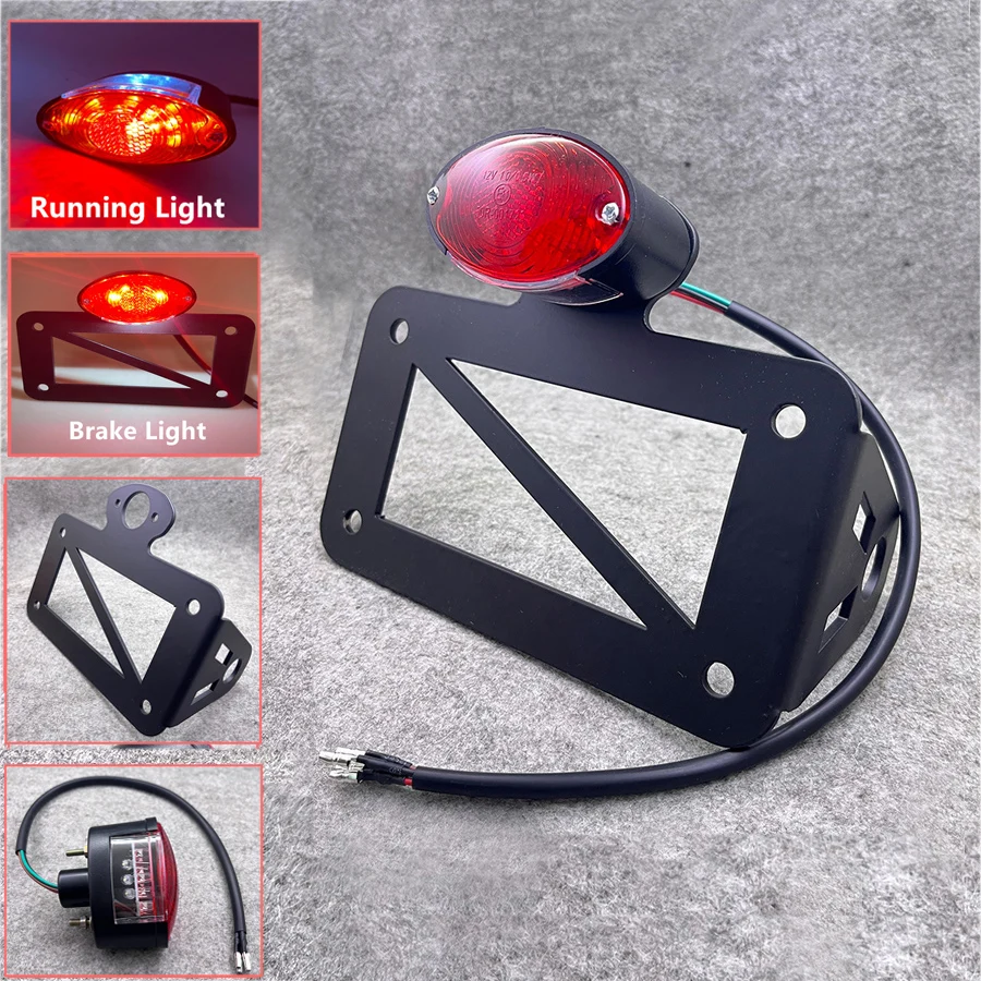 

LED Side Mount Universal Motorcycle Rear Brake Light With License Plate Number Bracket Holder Motorbike Tail Warning Indicator