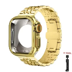 Premium Metal Strap and Case for Ultra 3 2 1 49mm (Gold)