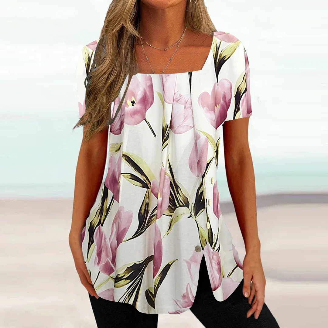 

Plus Size Women Short Sleeve U-neck Floral Printed Top