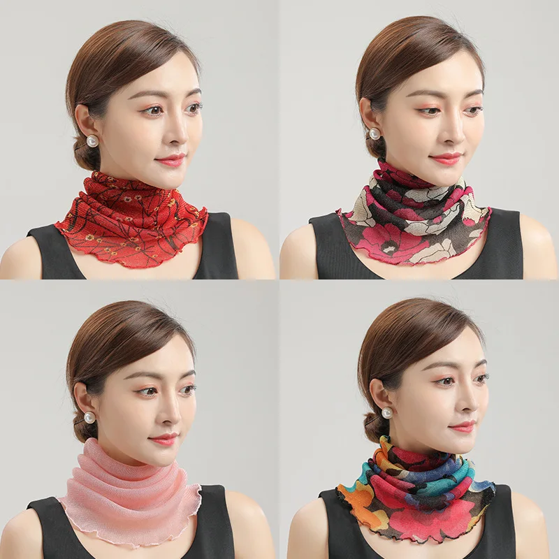 Summer New Face Mask Neckerchief Women Print Thin Scarf Sunscreen Soft Lady Three Usage Neck Collar Pullover Scarves Headbands 2