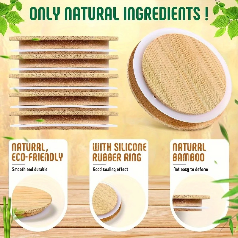 Bamboo Lids Reusable with Silicone Sealing Rings for Yogurt Jar Spice Jars Cookie Jars Coffee Bean Jars 4pcs