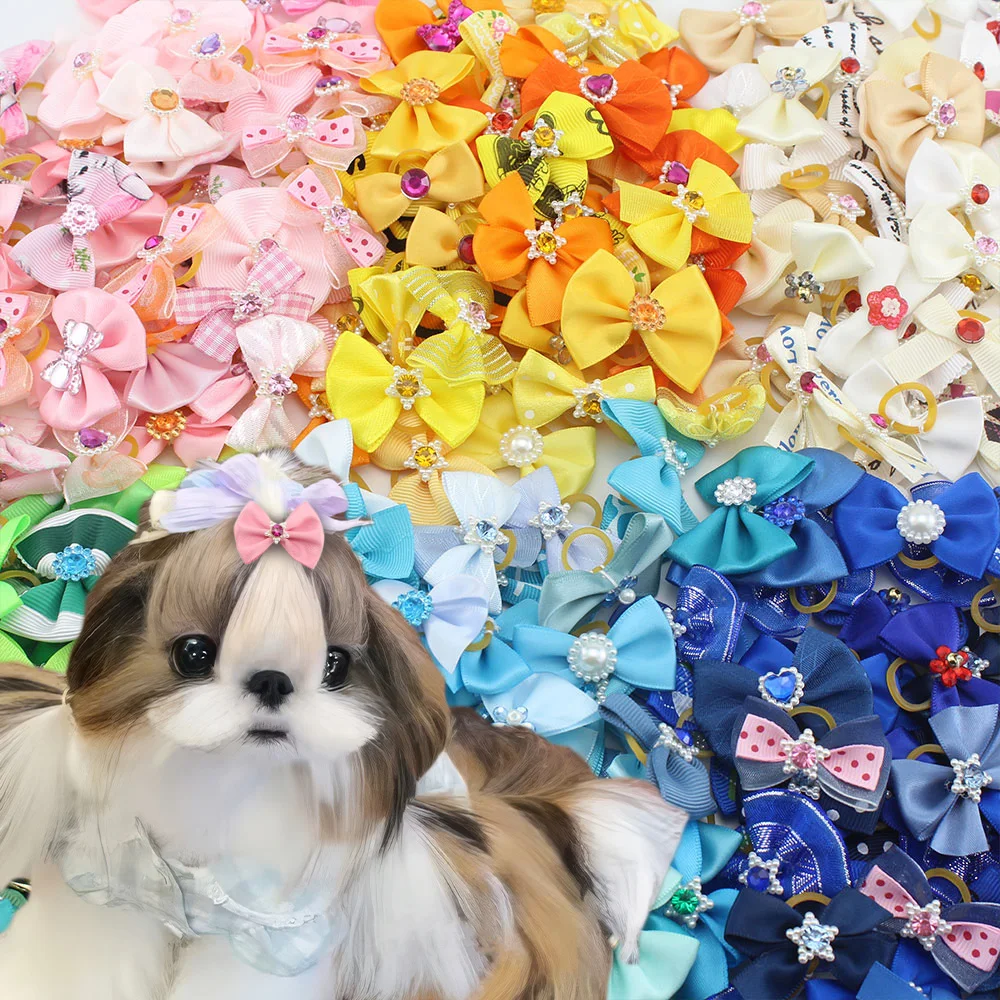 New 10/50 Pcs Wholesale Pet Pet Dog Cat Hair Bows Rubber Bands Rubber Bands Diamond Dog Accessories Small Dog Pet Supplies Cute 3
