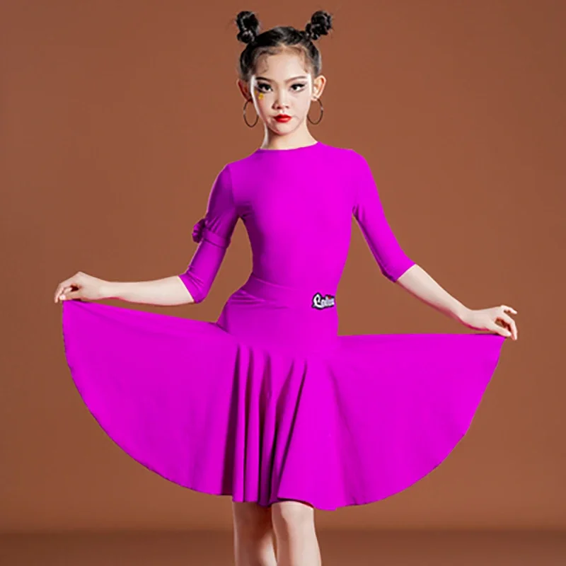 

Autumn and winter girls' Latin dance professional competition prescribed clothing Children's standard big skirt suit performance