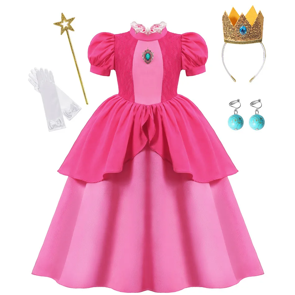 

Girls Peach Princess Dress Toddler Kids Game Movie Costume Puff Sleeves Cosplay Dress Birthday Party Halloween Dress 2-10Y