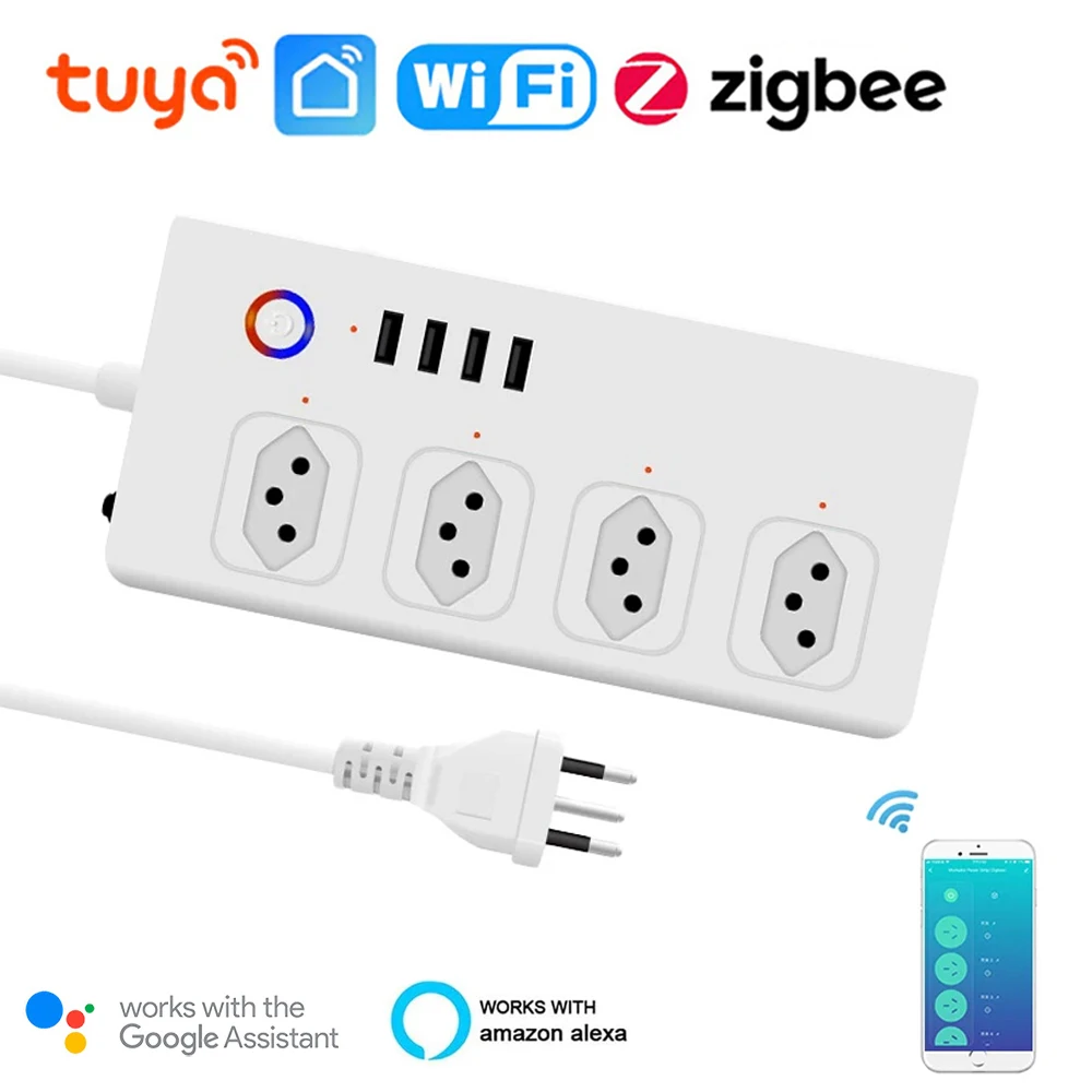 

8 Ports WiFi Zigbee Tuya Smart Brazil Power Plug 4 Outlets 4 USB Charging Sockets Alexa Google Home Voice Assistant Socket Timer