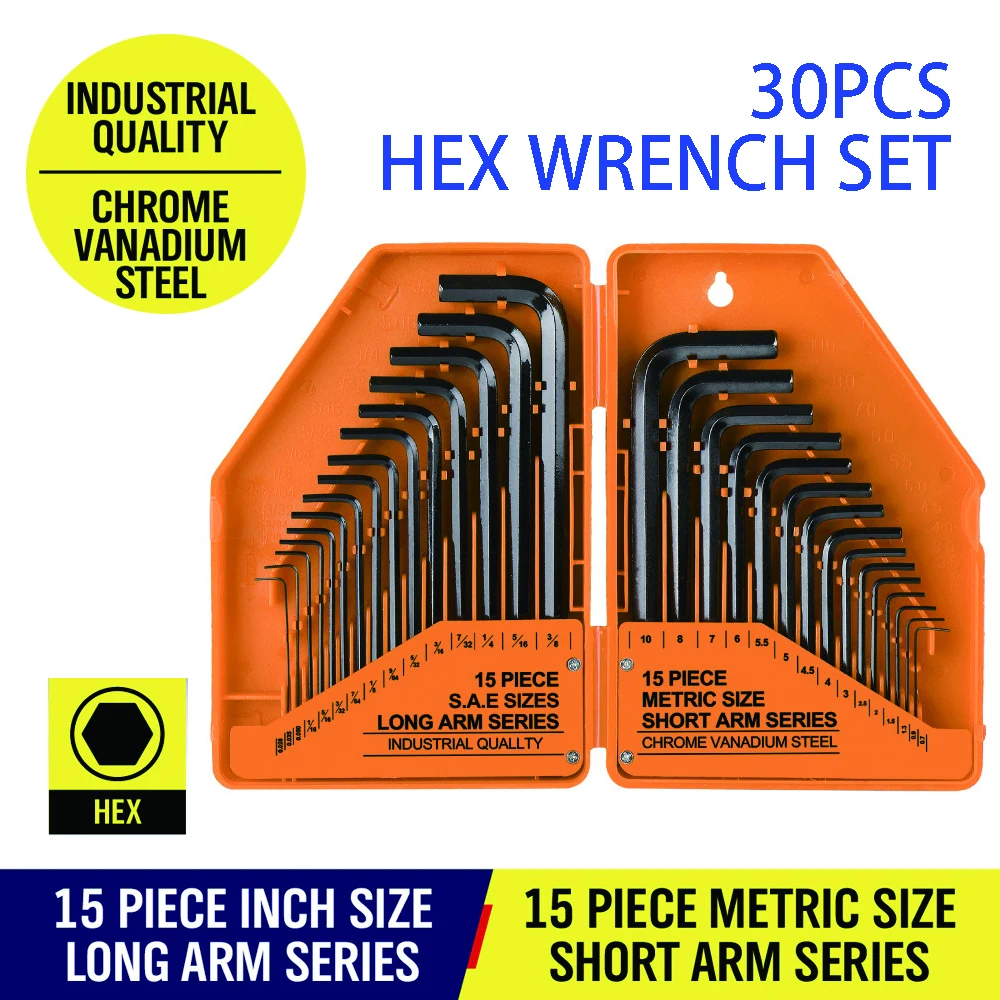 

Набор шестигранных гаечных ключей из хром-ванадиевой стали, 30 шт.