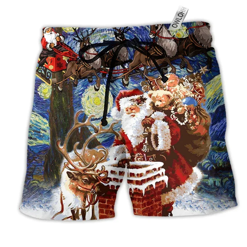 Merry Christmas Santa Claus Men Shorts 3D Print Funny Xmas Unisex Y2k Board Short Pants Summer Hawaii Swimsuit Surf Swim Trunks 6