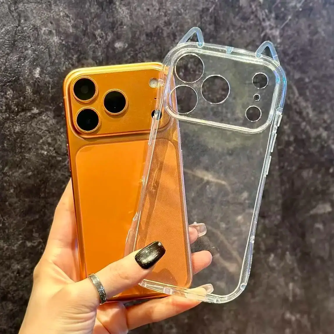 Transparent 3D Cartoon Cat Ear Shockproof Phone Case - Soft TPU Cover with Enhanced Protection