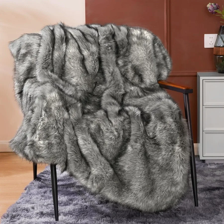 Luxury 1000GSM Faux Fur Throw Blanket Super Heavy Thick Warm Cozy Blanket for Couch Bed Sofa Plush Fuzzy Elegant Soft Reversibl