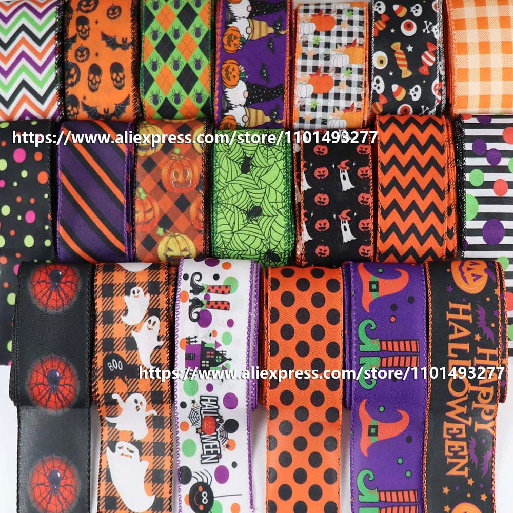 6.3cm Halloween Ribbon Wired Edge Ribbon For Party Gift Packaging Decoration DIY Crafts