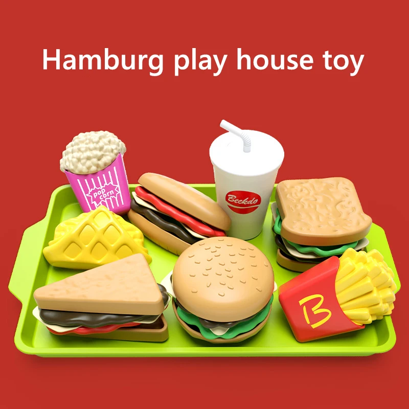 Pretend Food Toys 9 PCS Per Set Detachable Snack Hamburger Plastic Pretend Toy Play House Food Sets Kids Kitchen Toy Birthday Gift