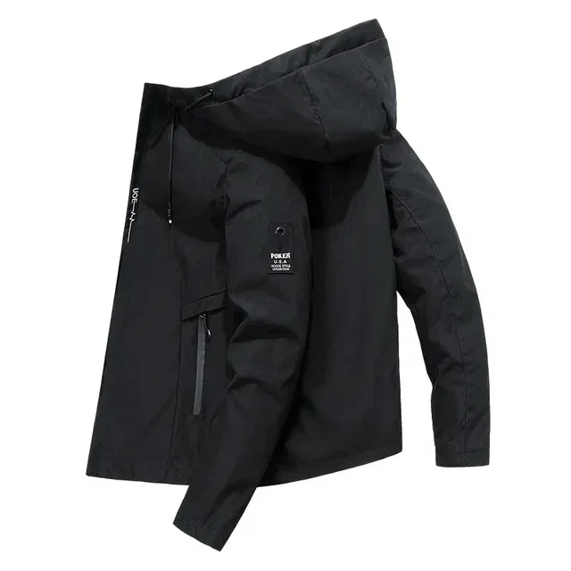thumbnail image 1 of Chaqueta con capucha para hombre 2023, chaqueta bomber, cortavientos para hombre, abrigos con cremallera, chaquetas de carga ajustadas para primavera y otoño, ropa deportiva informal para hombre, 1 of 5