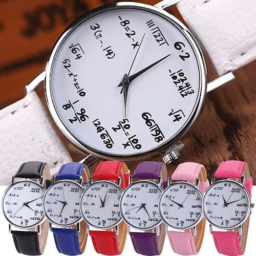 Quartz Watches real	 Women's Men's Fashion Clock Math Formula Equation Dial Faux Leather Female Quartz Wrist Watch New Unisex reloj mujer Quartz Watches fake