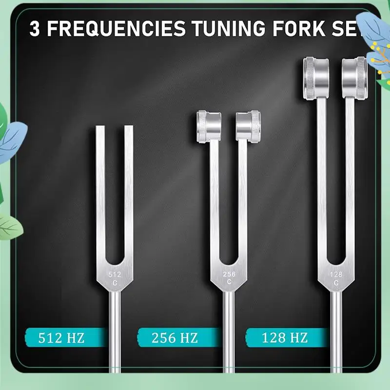 SYDS 4 Pack Tuning Fork Set(128Hz, 256Hz, 512Hz)With Tuning Fork Hammer For Sound Sound Vibration Tool