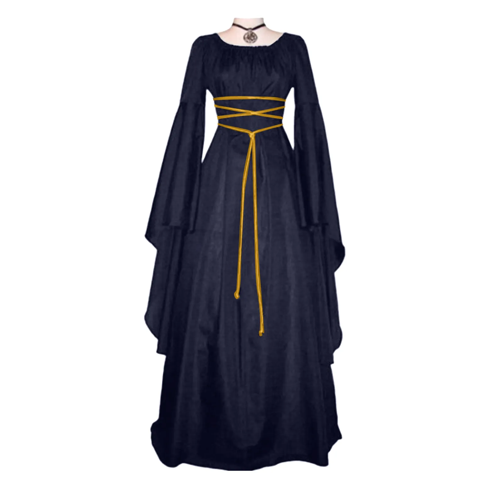 thumbnail image 1 of Vestido largo de manga larga con cordones para mujer, elegante, estilo gótico medieval, oscuro, retro, para fiesta, noche, graduación, 1 of 5