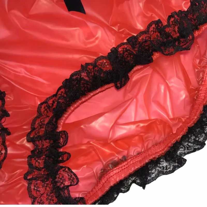 투명 레이스 활 PVC 플라스틱 언더팬츠, 부드럽고 조용한 ABDL, 성인 섹시한 팬티, 누출 방지, 커플 에로틱 브리프