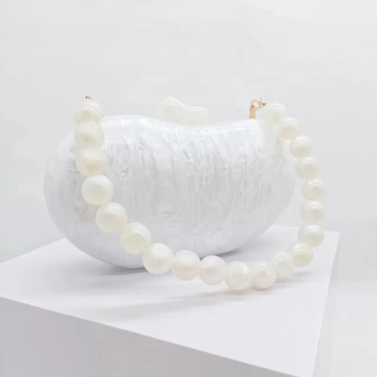XIYUAN 여성용 아크릴 비즈 이브닝 지갑, 우아한 럭셔리 골드 비즈 박스, 데이 클러치 핸드백, 웨딩 클러치 백, 파티 핸드백