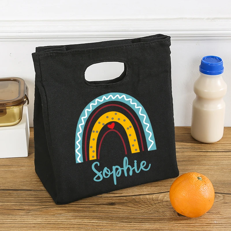 Personalised Rainbow Name Lunch Bag Thermal Insulated Bento Cooler