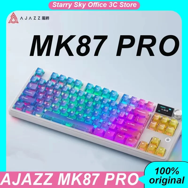 AJAZZ MK87 PRO 무선 트라이 모드 기계식 키보드 87키 10000mAh 듀얼 8K TFT 스크린 가스켓 PC e스포츠 노트북 키보드