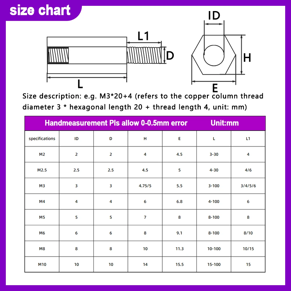 Distanțiere hexagonale filetate — 90mm (1pcs) / M3 (head 6mm) · 20603