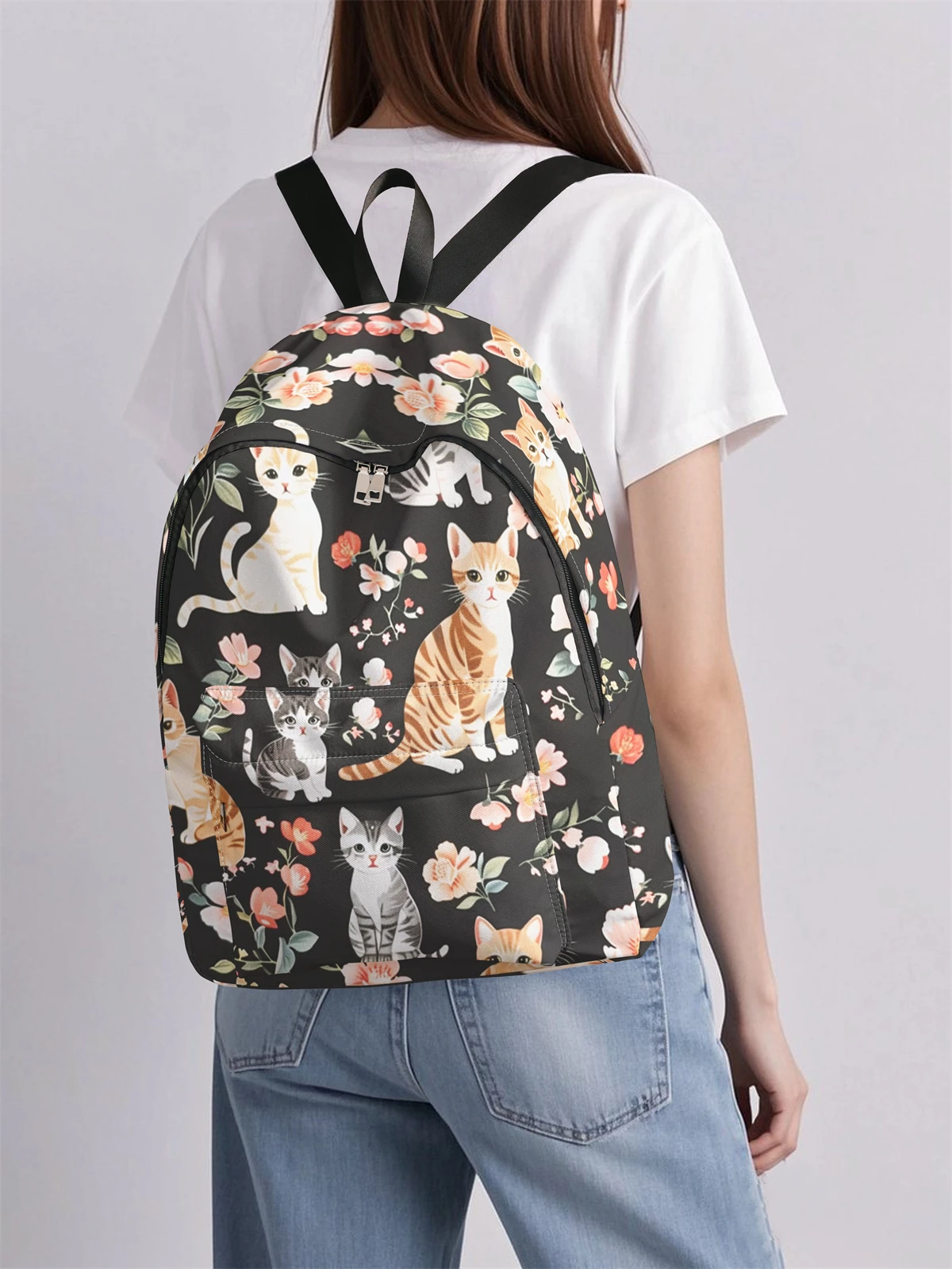Cat and Flower Pattern Backpack, 2025 New Edition, Leisure Travel Backpack, Lightweight and Simple Leisure Travel Backpack