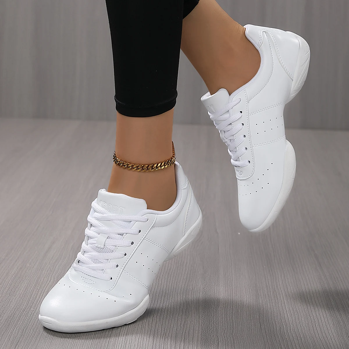 610Women's Leather Sports Shoes Lightweight Cheerleading Aerobics Sneakers Youth Teen Girls Non-slip Fitness Gym_desvips.com