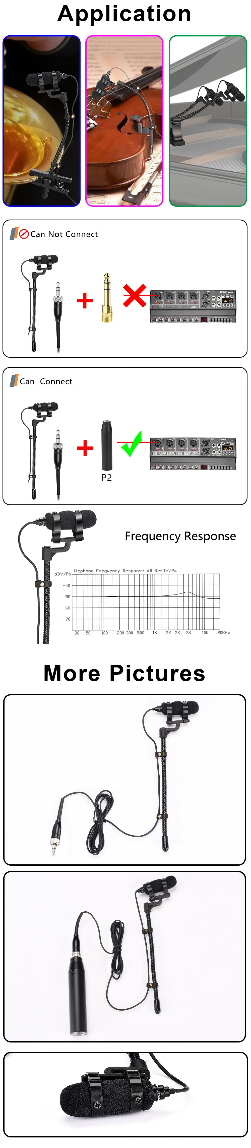 FREEBOSS 3.5mm with Nut Saxophone Mic Condencer Hypercardioid Music Instrument Wired Microphone for Trumpet Violin IM-22-L4