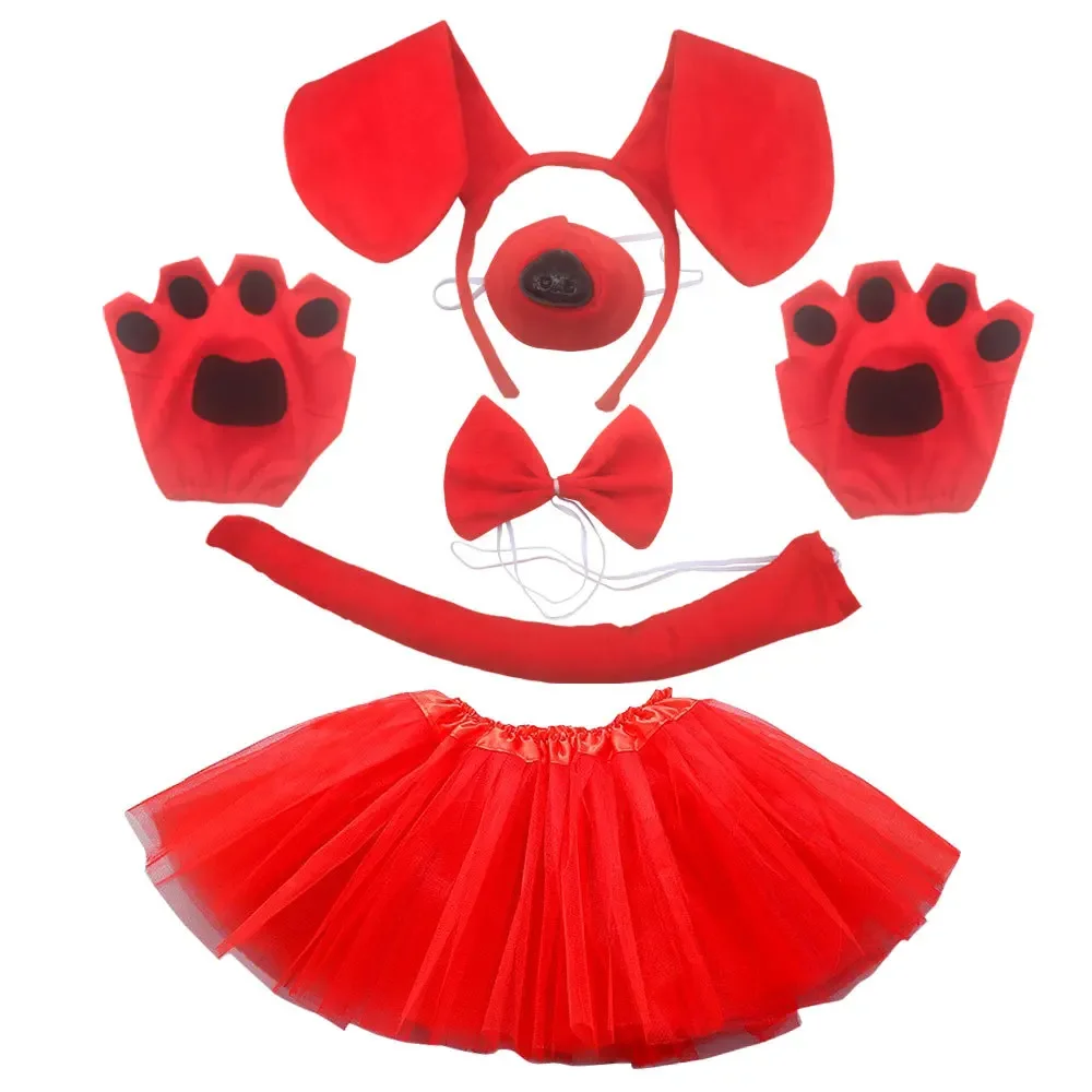 Red Brown Dalmatian Dog Ears Animal Headband Bowtie Tail Tutu Skirt for Kids Girl Birthday Party Gift Halloween Costume Cosplay