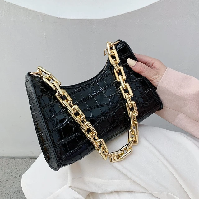 Crocodile Pattern Zipper Handbags New Fashion Texture Embossed Lacquer Shoulder Bag Simple and Small