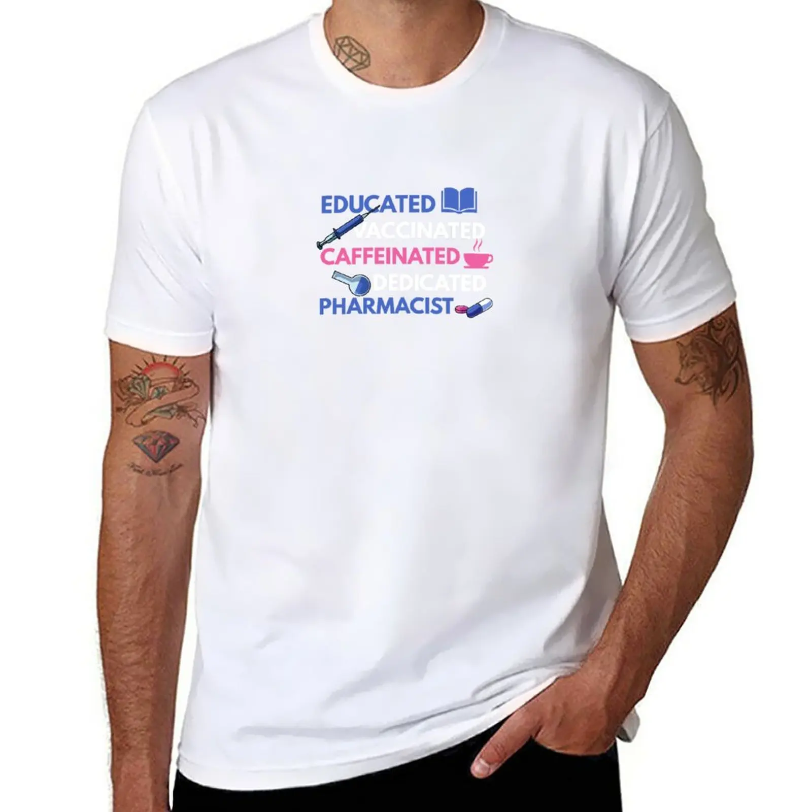 

New Educated Vaccinated Caffeinated Pharmacist Health T-Shirt anime clothes t-shirts man blondie t shirt t shirt men