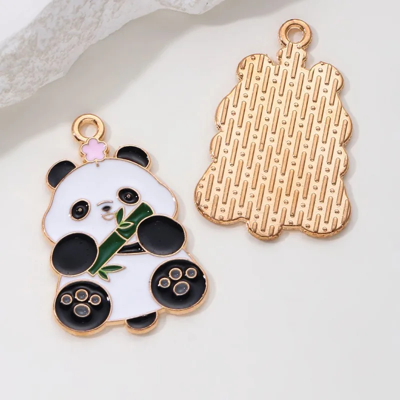 10pcs New Panda Bamboo Enamel Charms Cute Chinese National Treasure Pendants For Making Handmade DIY Jewelry Accessories