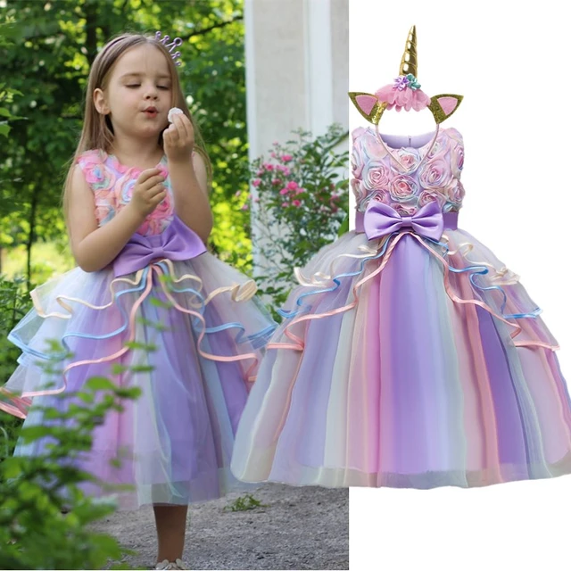 Costume de licorne arc-en-ciel pour filles, tenue de princesse pour  Halloween, carnaval, fête d'anniversaire, Cosplay