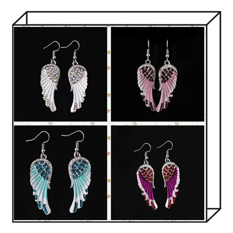 

Женские серьги «ангельские крылья», Подвесные серьги Стразы AB из металлического сплава, модные ювелирные изделия, подарки для вечеринок