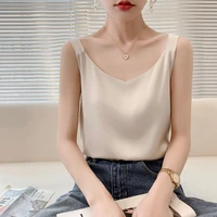 Silk Camisole Ladies Summer Suit Inside V-Neck Satin Bottoming Vest 2025 Thin Loose Sleeveless Sling Silk Tops Small Shirt Trend 5