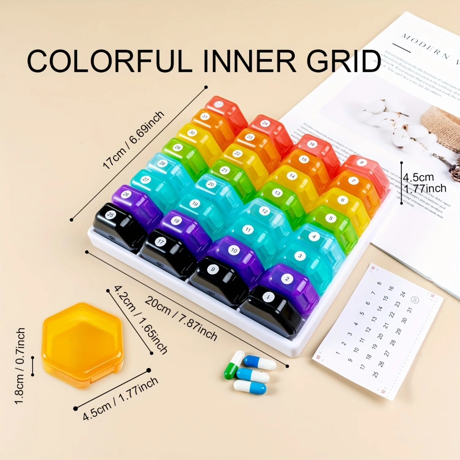 Large Pill Organizer With 32 Compartments 31 Day Pill Organizer with Labels Month Pill Holder for Vitamin Fish Oil Supplements