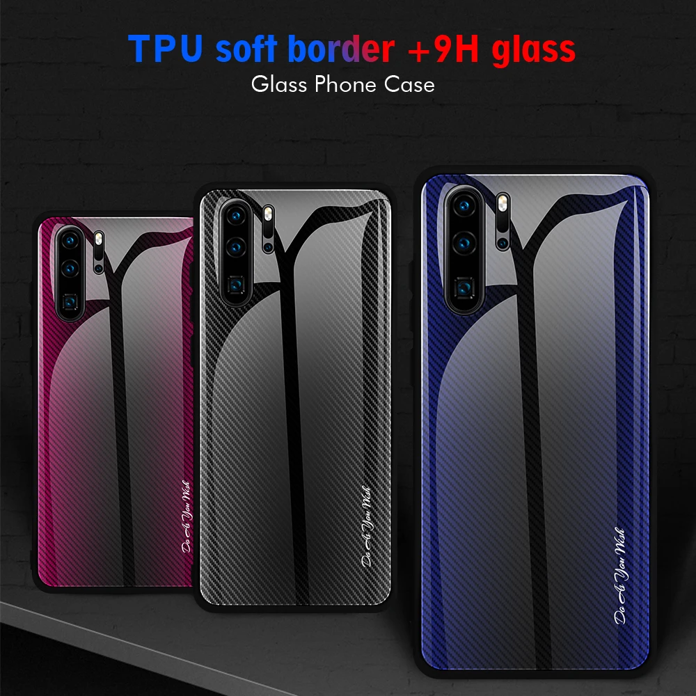 Colorful Striped Phone Case For Huawei P50Pro P40Pro P40Lite Gradient Tempered Glass Cover For Mate40Pro Mate30Lite Mate20Pro