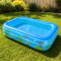 Piscine gonflable 1 pièce en PVC épaissi, bleue et blanche imprimée, pliable, portable pour extérieur et jardin, pour adultes et bébés, avec vidange facile 5