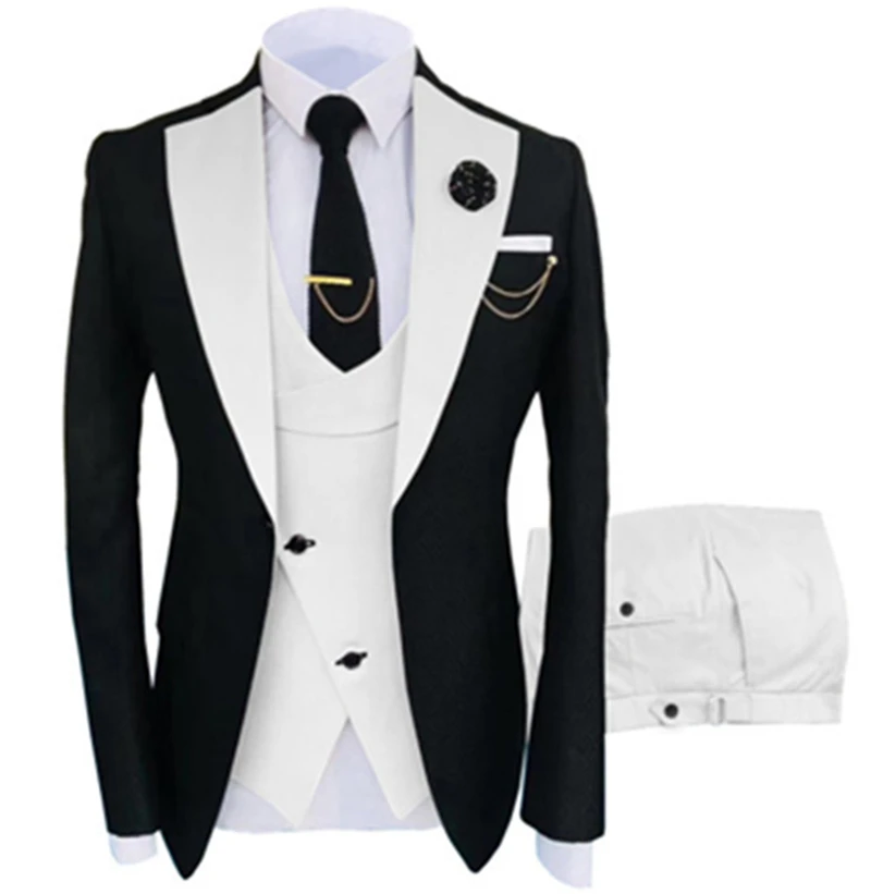 

3 Pcs Set Blazers Jacket Vest Pants / 2023 Fashion New Men's Casual Boutique Business Oblique Breasted Vest Suit Coat Trousers