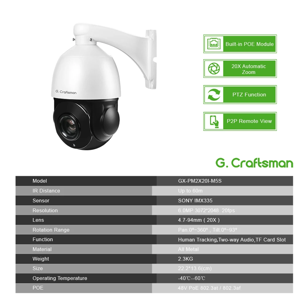 XMEYE 6.0MP POE 20X PTZ Dome IP Camera Outdoor SONY335 Human Optical Zoom IR 60M CCTV Security Waterproof G.Craftsman ip camera,surveillance camera,wifi ip camera