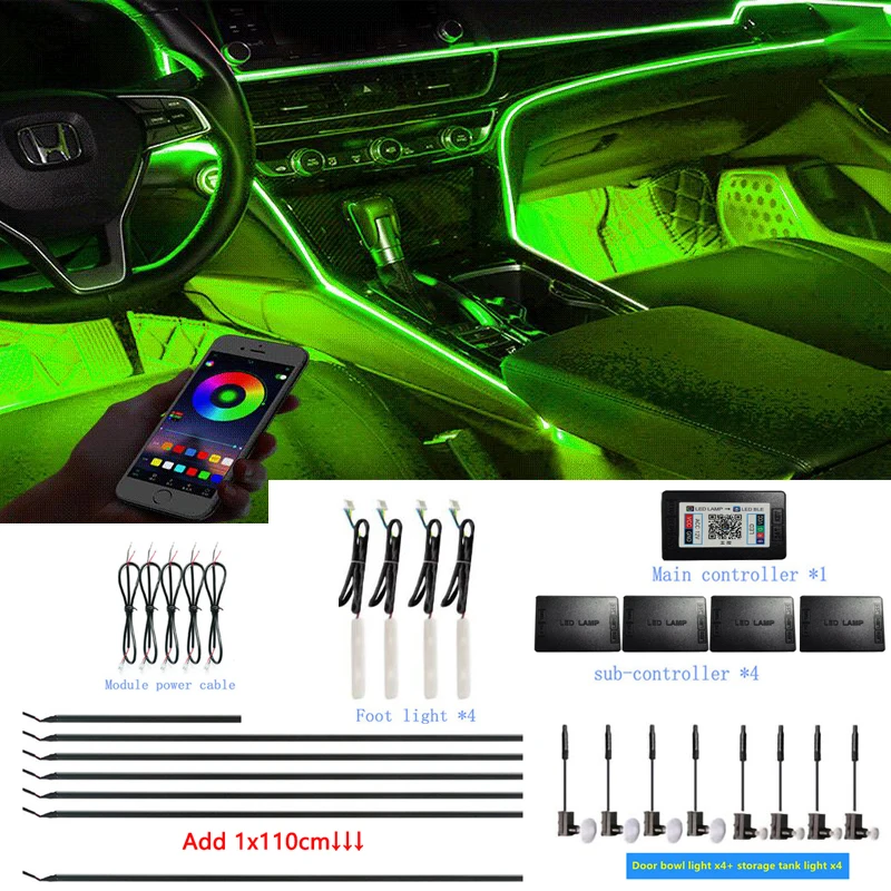 10M RGB 8 LED Car Interior Ambient Guide Light Strip Decor Atmosphere Door  Light