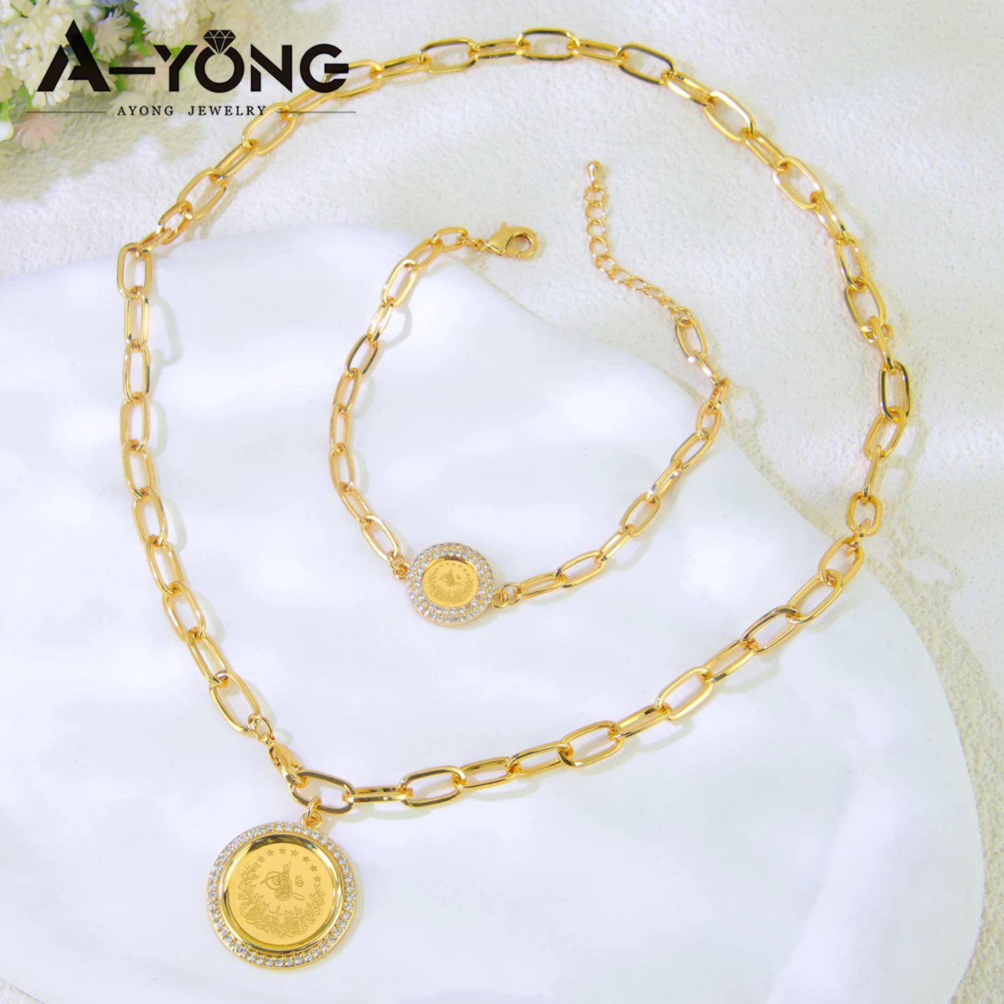 Dubai Vintage Coins Charm Jewelry Set 21k Gold Plated Turkish