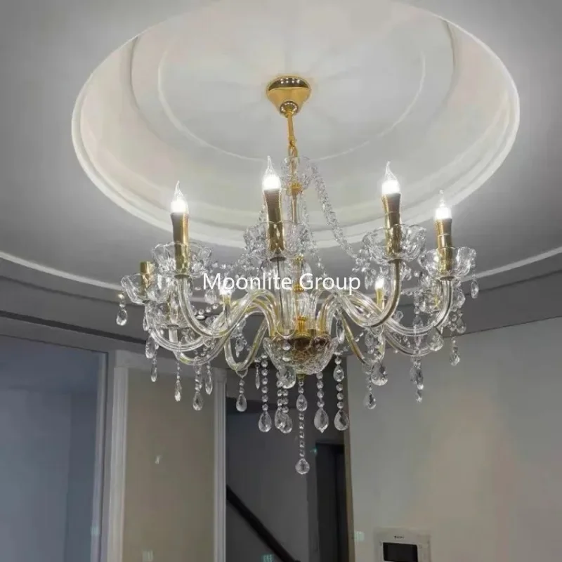 Golden Crystal Chandelier Luxury Living Room Bedroom Candle Pendant Lights Dining Room Creative European Crystal Chandelier