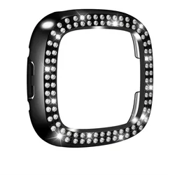 Premium Double - Row Diamond Protective PC Case with Anti - Fall Bumper - fitbit versa 4 (Black)