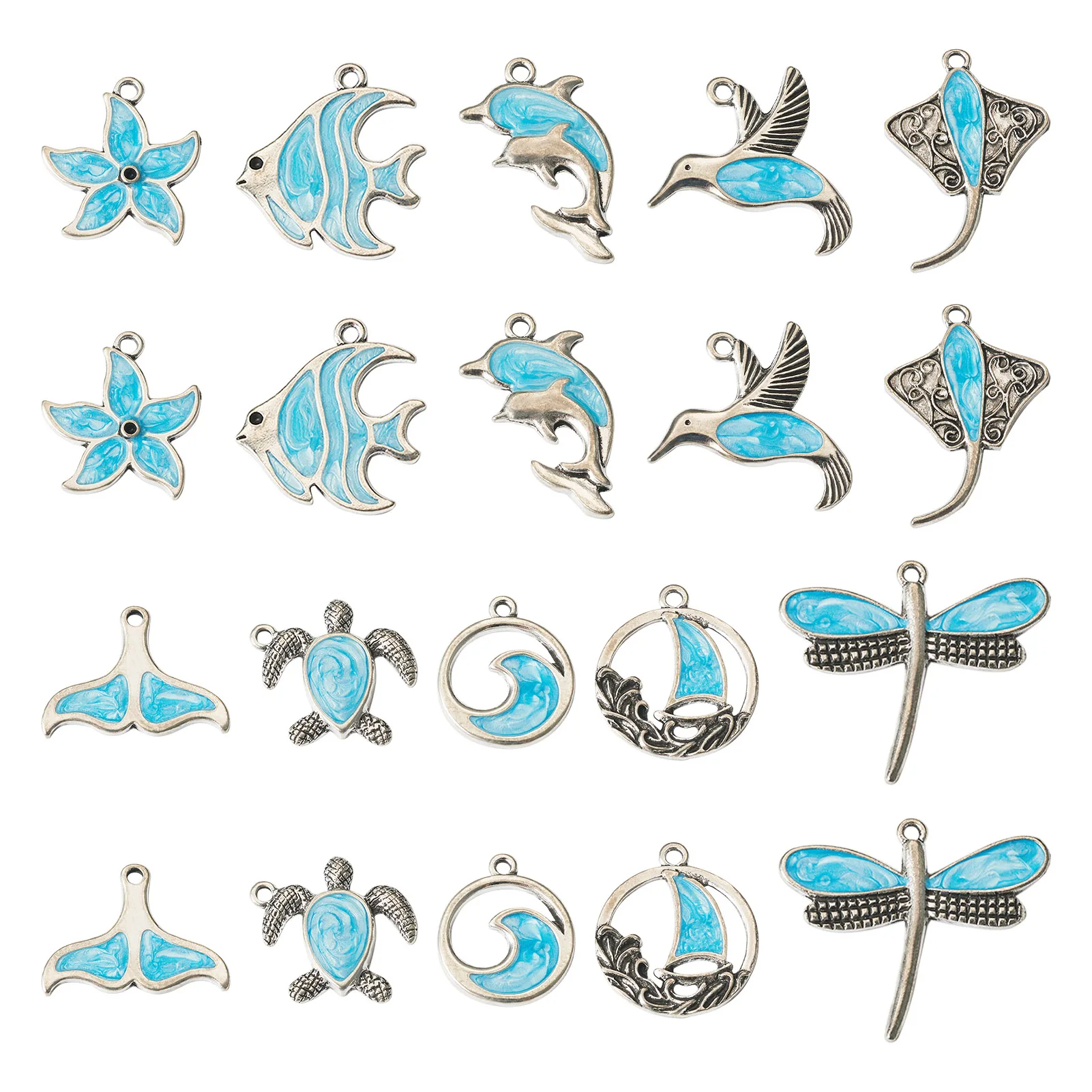 

40Pcs Ocean Pendant Whale Tail Dolphin Turtle Sky Blue Enamel Charms for Earrings Necklace Brooch Jewelry Accessories DIY Making