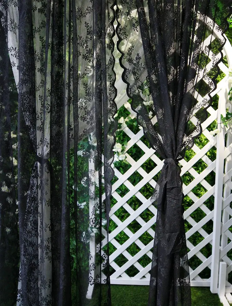 French retro black lace curtains embroidered tulle jacquard hollowed out  curtains for living room kitchen partition window - AliExpress, image size:790x1040