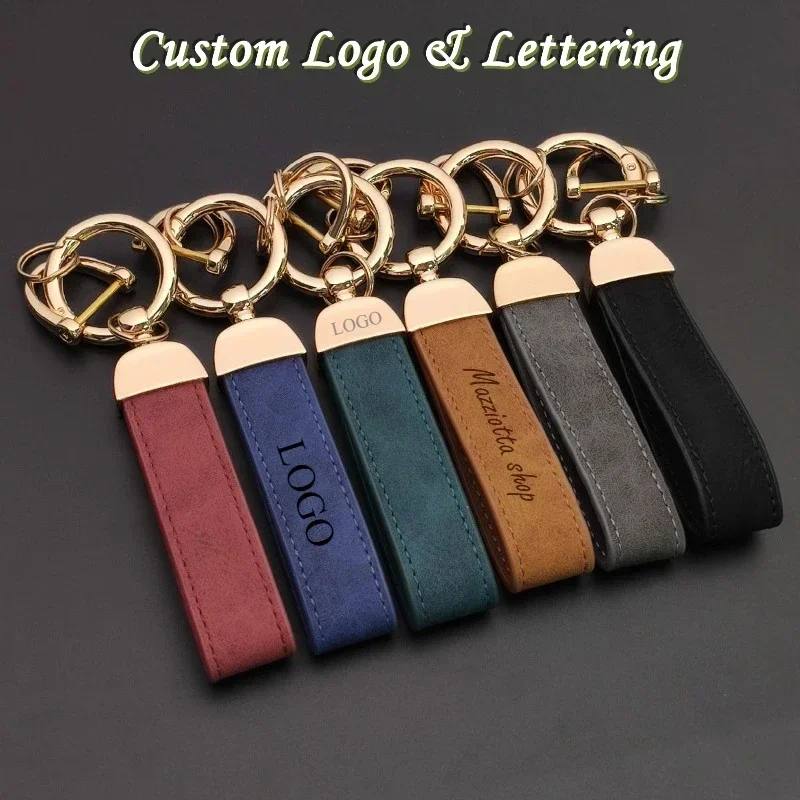 Crazy Horse Leather Keychain Car Key Chain Pendant Simple Personality Creative DIY Key Ring Gifts