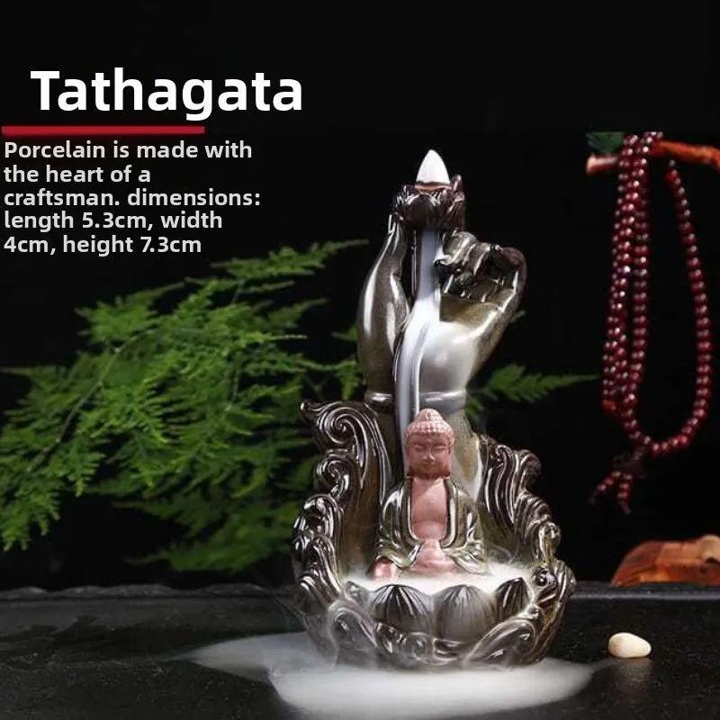 Large Ceramic Backflow Incense Burner with Lotus Hand Design for Home Decor Meditation Zen Atmosphere and Yoga Gift