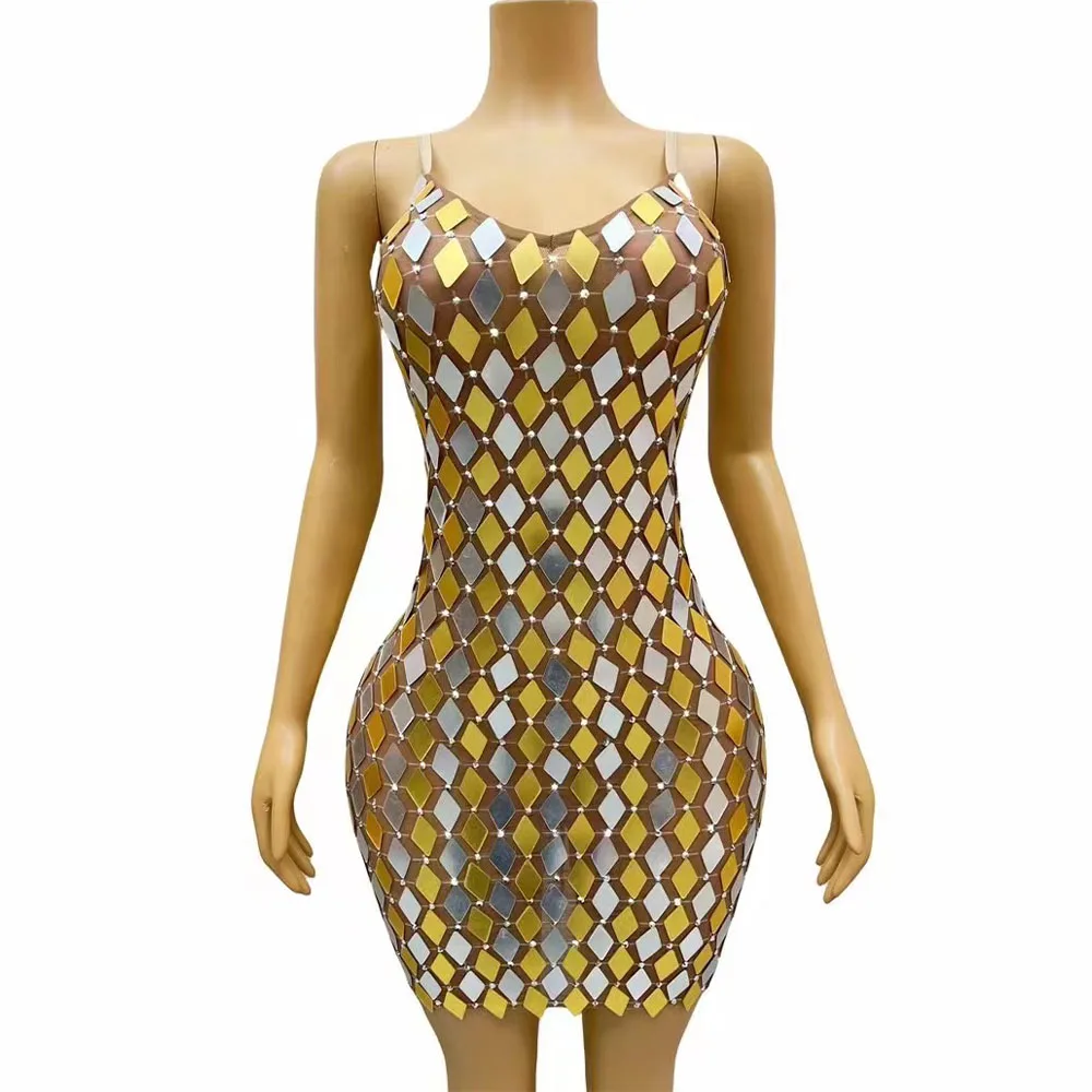 

Сексуальное сценическое серебряное, Золотое зеркало, фотоблестящее платье на день рождения, выпускной