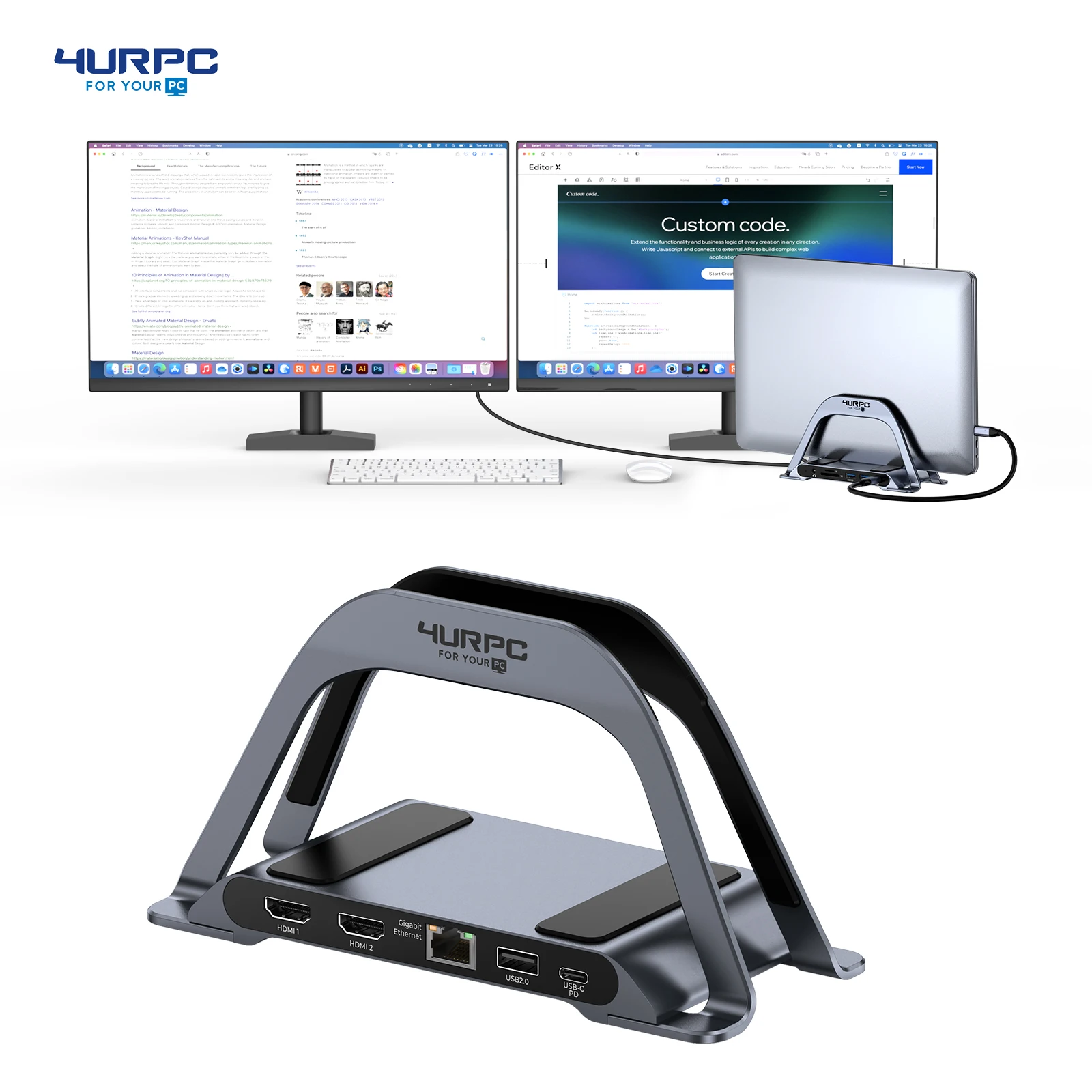 USBCDockingStationwithVerticalStandExtend2Monitor100WPDUSB